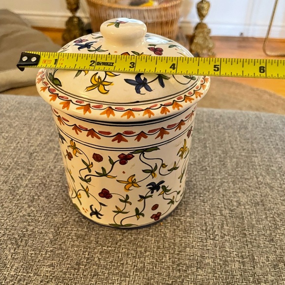 Hand painted in Brazil covered canister. See chips as noted. - Picture 4 of 11